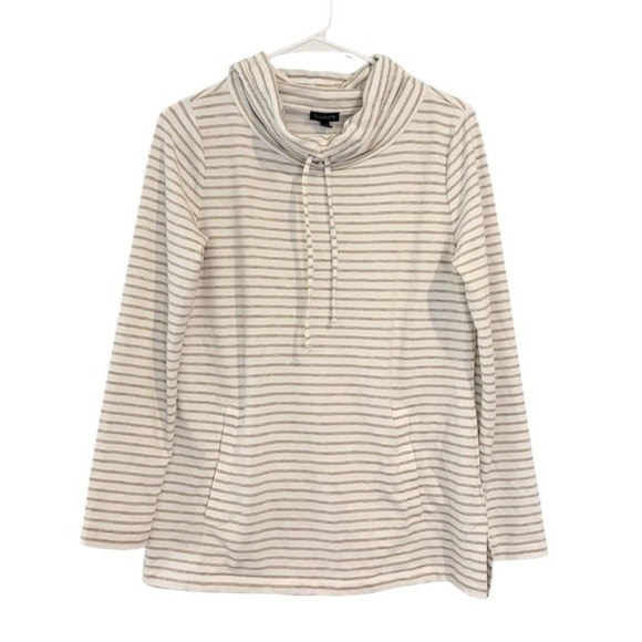 Talbots Tops - Talbots Striped Cowl Neck Tunic Sweatshirt Tan White XS
